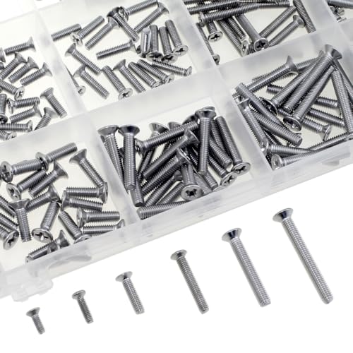 DGZZI 300PCS 304 Stainless Steel Countersunk Screw Set M2/2.5/3 Flat Head Machine Fasteners Suitable for Small Appliances/Furniture/Digital Accessories/Models Assembly