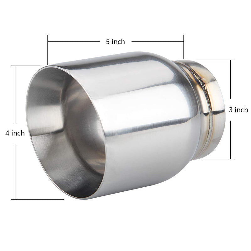 LCGP 3" Inlet Universal Exhaust Tip, 4" Outlet - 5" Long, Stainless Steel Double Wall Angle Cut Polished 3“x4"x5"