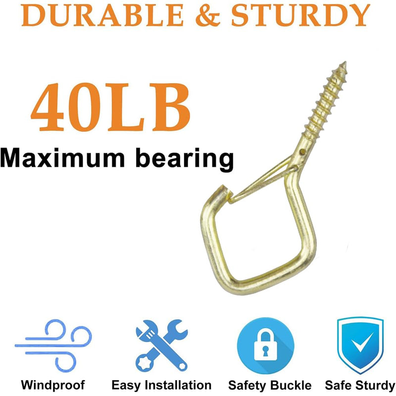 52-Pack Heavy-Duty Golden Screw Eye Hooks with Safety Clips | Metal Ceiling Hooks for Hanging Plants, Wind Chimes, Bird Feeders & Indoor/Outdoor Lights Gold 52Pcs