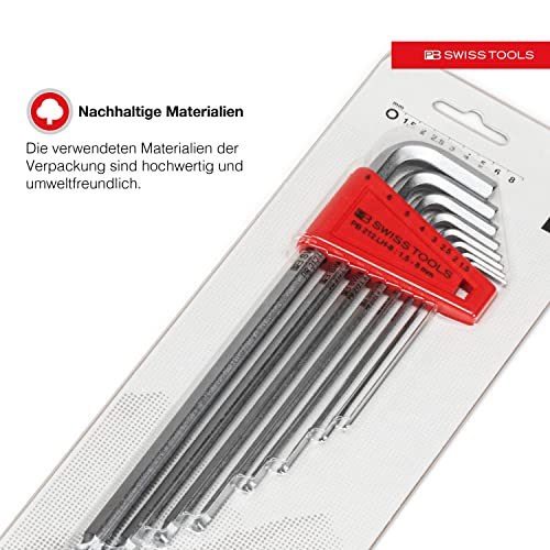 PB Swiss Tools Hex Key Set PB 212.LH-8 CN | 100% Swiss Made | 8-Piece Allen Wrench Set Size 1.5-8 mm with Ball End, in Practical Holder Set Contents: 8 pieces