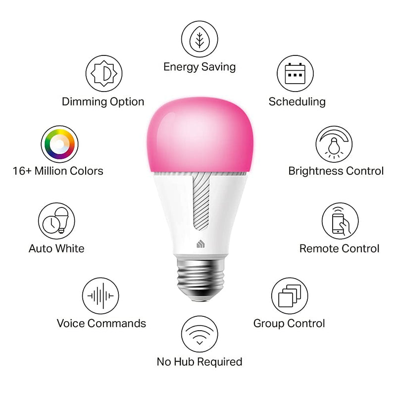 Kasa Smart Bulb, 1000 Lumens Full Color Changing Dimmable Smart WiFi Light Bulb Compatible with Alexa and Google Home, 11W, A19, 2.4Ghz only, No Hub Required (KL135P2), 2-Pack,White 1000 Lumens, 2-Pack