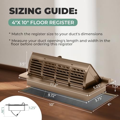 2-in-1 Vent Deflector & Floor Vent Covers, Floor Register 4x10, 2 Pack Adjustable Heat Air Vent Deflectors, Vent Covers for Home Floor, Office, Ceiling, Tool-Free Installation (Brown) Brown