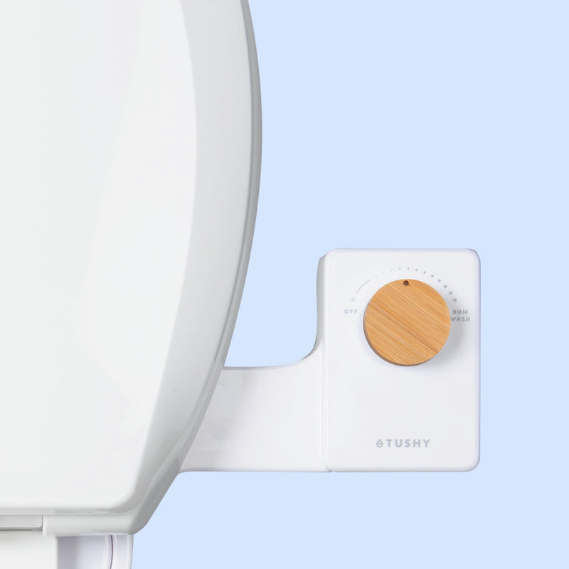 TUSHY Fresh Ultra-Slim Starter Bidet Attachment for Toilet | Non-Electric, Adjustable Water Pressure, Cool Water Rear Wash, Self-Cleaning | Fits Elongated & Round Toilets, Easy 10 Min Install, Bamboo Bamboo Knob Single Nozzle