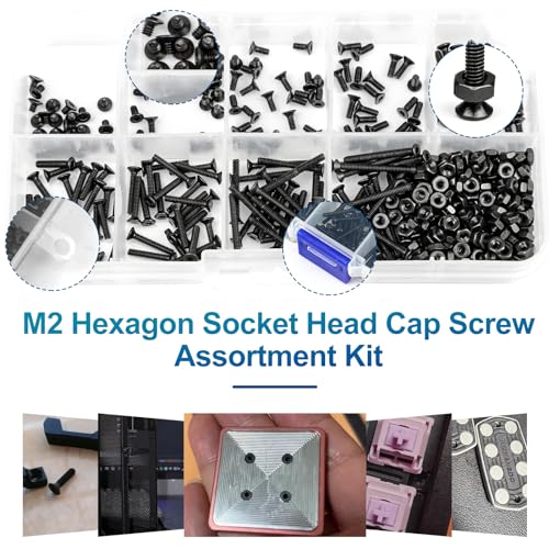 NINDEJIN M2 Screws, Metric M2-0.4 Flat Head Allen Socket Drive Screw, 452 pcs M2 Tiny Nuts Assortment Kit for 3D Printing Projects, RC Airplanes and Other Small Projects (9 Screw Lengths) 452Pcs M2 3mm-20mm