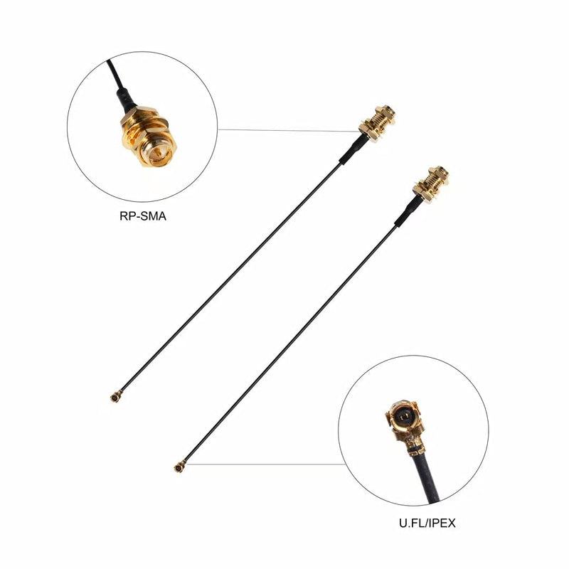 2 x 8dBi WiFi RP-SMA Male Antenna 2.4GHz 5.8GHz Dual Band +2 x 15CM U.FL/IPEX to RP-SMA Female Pigtail Cable for Mini PCIe Card Wireless Routers, PC Desktop, Repeater, FPV UAV Drone and PS4 Build