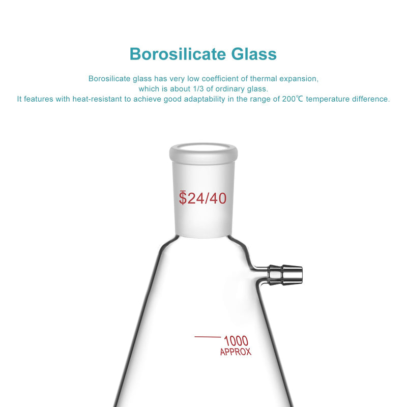 stonylab Filtering Flask with 24/40 Standard Taper Outer Joint, Heavy Wall Borosilicate Glass Filter Flask, Bolt Neck with Tubulation, 1000 ml