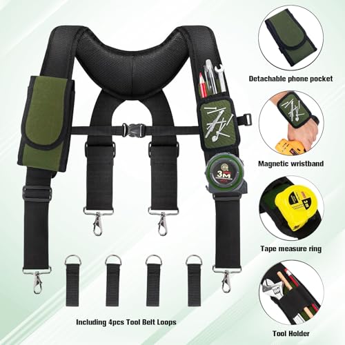 Tool Belt Suspenders, Adjustable Tool Belt for Men Green