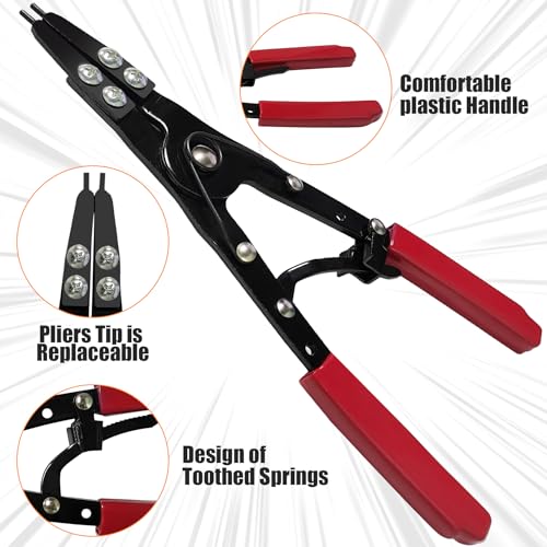 38700 Spindle Snap Ring Pliers External, 10" Large Snap Ring Pliers Heavy Duty Circlip Pliers Car Repair Tools Kit for for Ford SD Uninstall Remove Tools with Ratchet Locking 2026 Upgraded (Red) Red