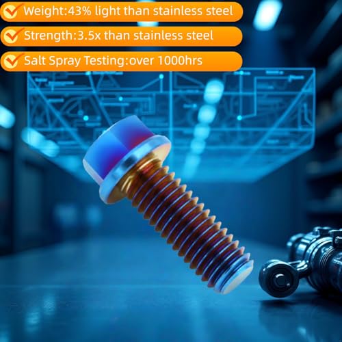 Titanium Flange Hex Bolts M8X20mm, 6PC, Burnt Blue M8X20