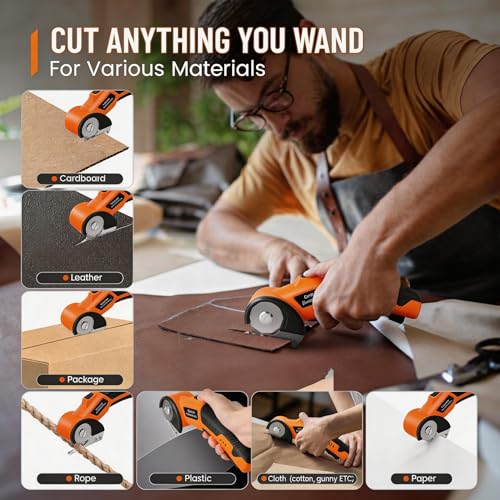 Electric Scissors, Cardboard Cutter, With LED Light, High-Efficiency Brushless Motor, 2000mAh Battery, Tungsten Steel Blade, Suitable for Cloth, Cardboard, Carpet Wire Rope Cutters Orange