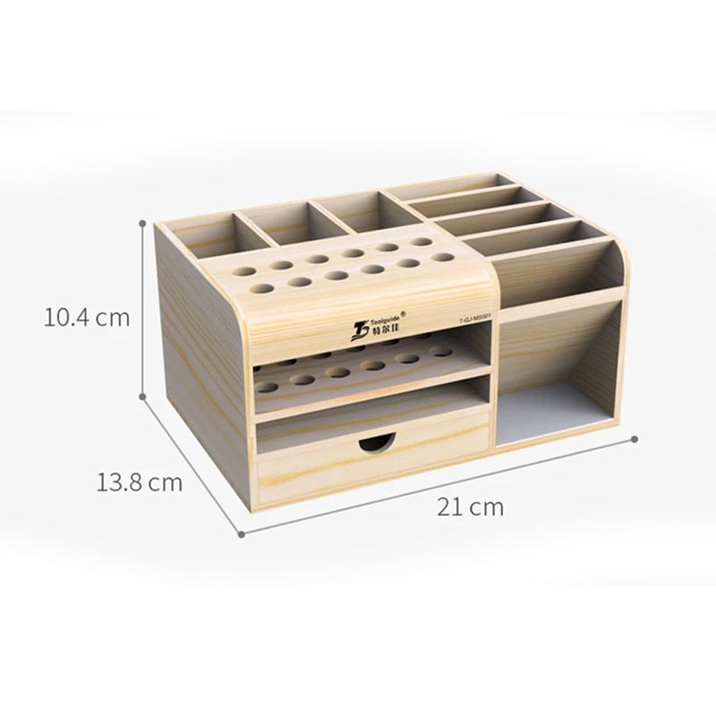  [AUSTRALIA] - HZY Classic Wooden Tool Box with 20 Compartments for Screwdriver, Tweezers, Mobile Phone Repair, Desktop, Home DIY, Brown