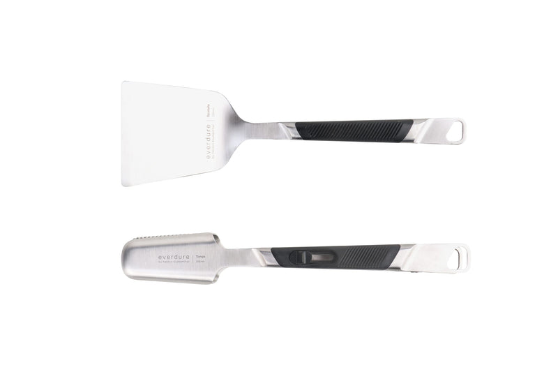 Everdure Premium Pack of 2 BBQ Tool Kit: Brushed Stainless Steel Tongs and Spatula with Soft Grip Handles, Durable Heavy-Duty Grilling Tools and Cooking Utensils Set Medium Tool Kit