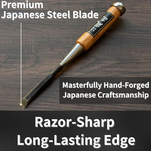 Japanese Chisel 12mm 1/2" Mortise Chisel Oire Nomi, Professional Wood Chisel for Woodworking, Japanese Red Oak Handle, Made in JAPAN