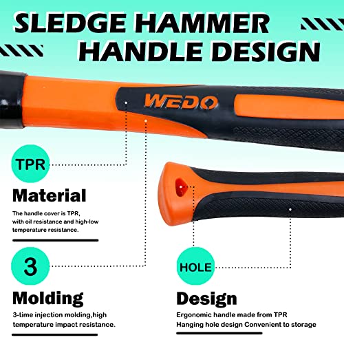 WEDO Brass Sledge Hammer With Fiberglass Handle, Die-Forged, Corrosion Resistant, DIN Standard, 1lb, 300mm, 12"