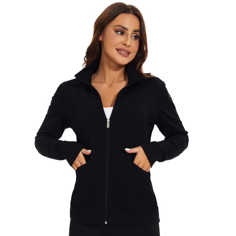 Meanzoo Women's Scrubs Jacket Zip Front Warm-up Jacket Black Medium