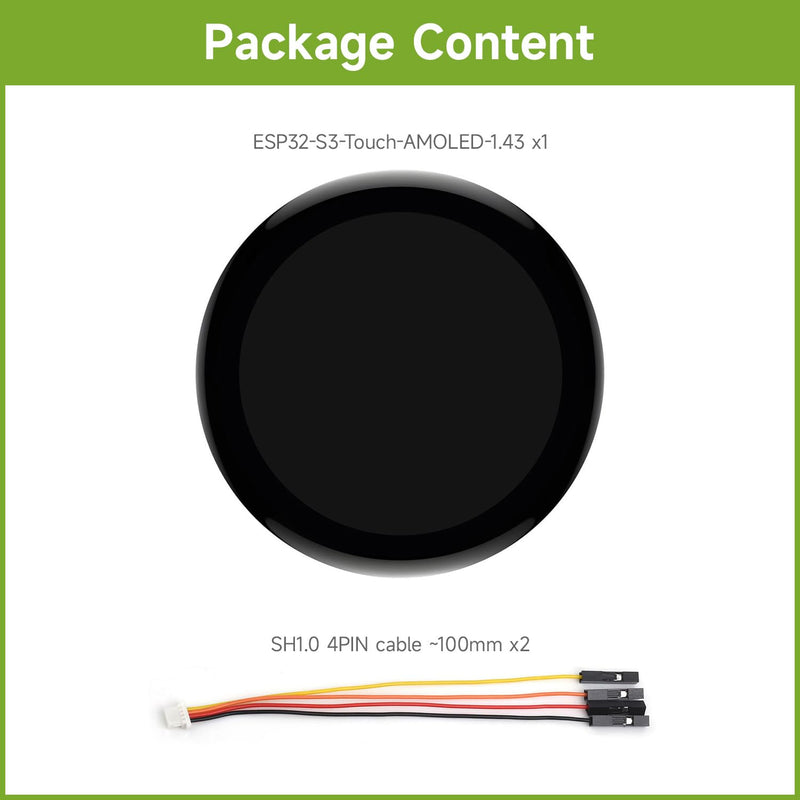 Waveshare ESP32-S3 1.43inch AMOLED Display Development Board, 466×466, QSPI Interface Round Display, Onboard Accelerometer and Gyroscope Sensor, RTC Chip, Without Case