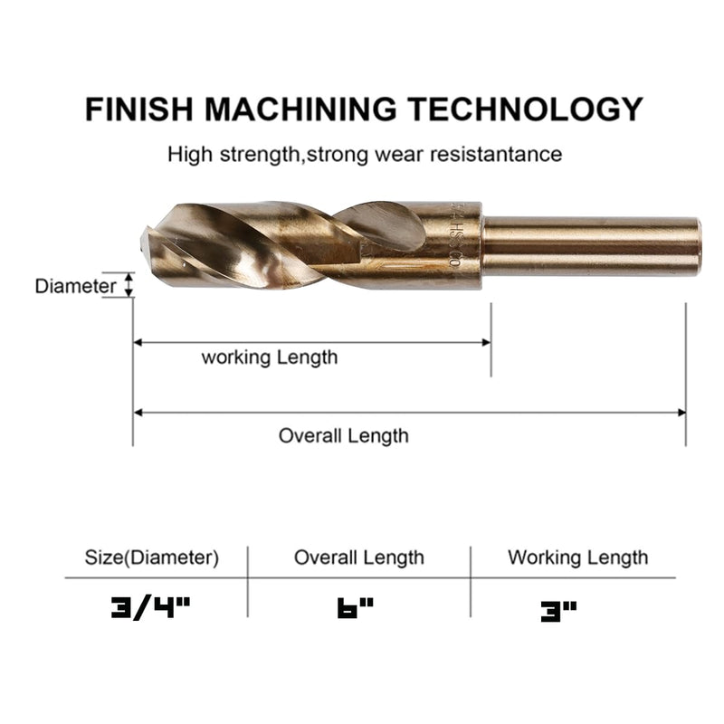 Narwhal 3/4 in Cobalt Drill Bits - 3 Pack - M35 Cobalt, 135 Split Point - Ideal for Metal, Stainless Steel, Cast Iron & More
