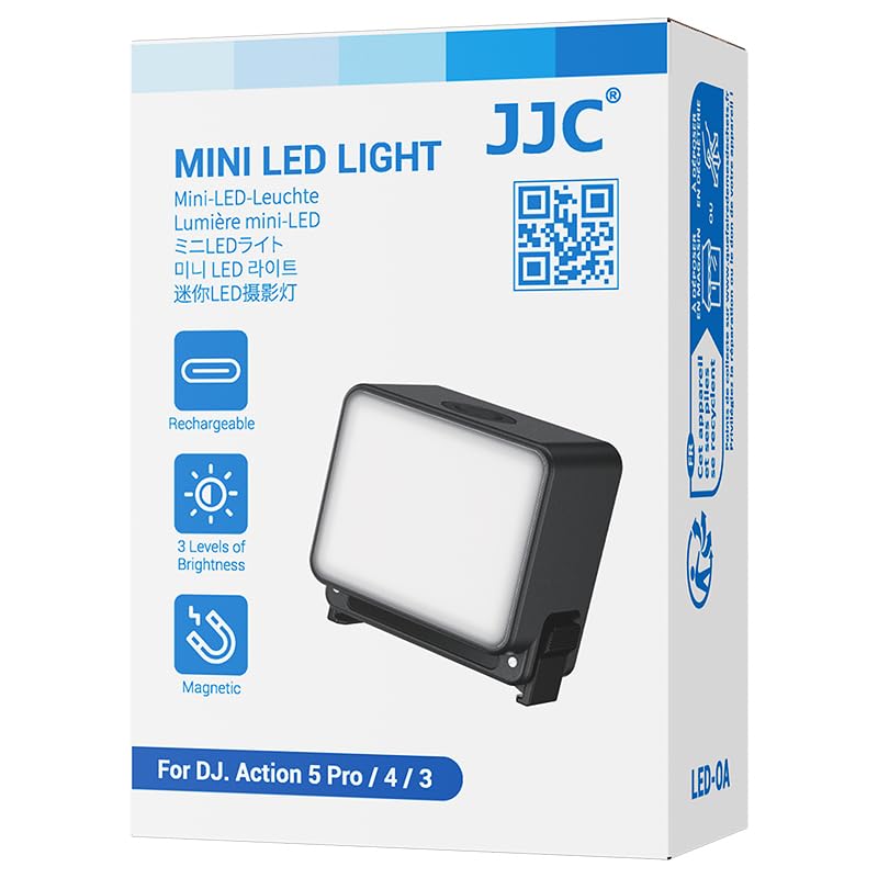 JJC Magnetic Auxiliary Light for DJI Osmo Action 5 Pro 4 3, Rechargeable Mini LED Video Light, for Selfie Vlog Recording, Lightweight IPX5 Waterproof Light for Osmo Nano