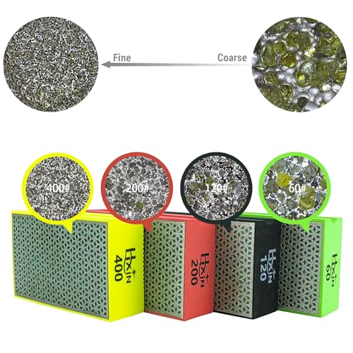 Diamond Hand Polishing Pad Diamond Sanding Block Foam Backed Diamond Sponge Sanding Pads for Wet or Dry Grinding polishing for Granite Marble Stone Tile Glass Ceramic (4, 200# Cubic) 4