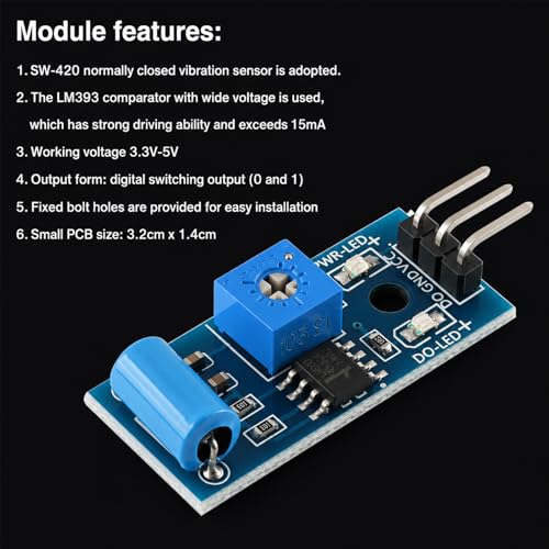 10-Pack SW-420 Vibration Sensor Module with LM393 Comparator