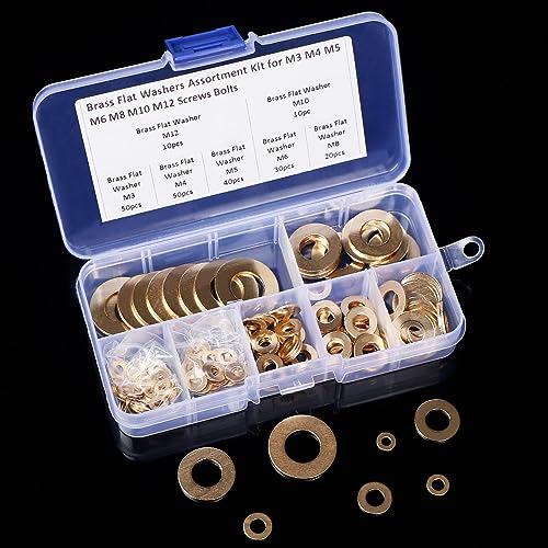 210PCS Metric Brass Flat Washers Assortment Kit M3 M4 M5 M6 M8 M10 M12