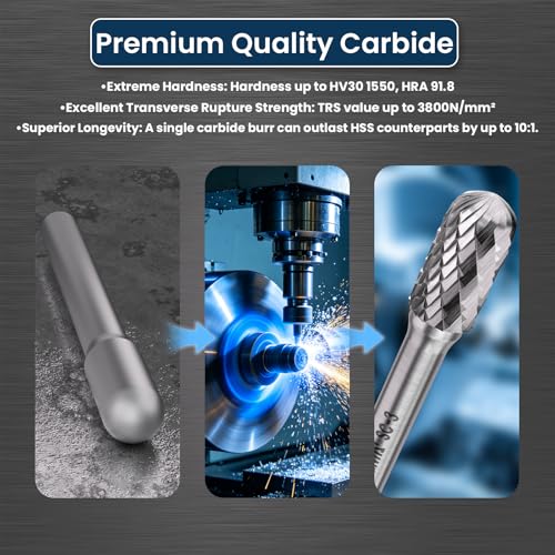 LU&MN SC-3 Tungsten Carbide Burr, 3/8" Head 1/4" Shank, 4 Pcs