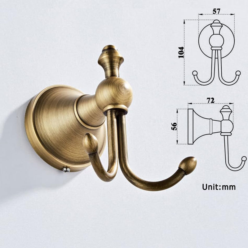 Vintage Style Wall Mounted Towel Hooks Antique Brass Bathroom Robe Coat Hanger with Brushed Double Hooks,2PACK 2PACK