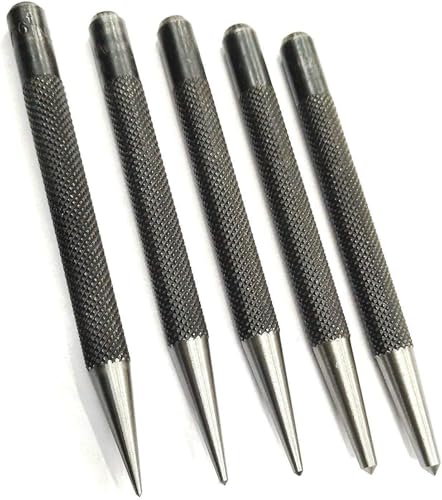 Buyohlic Set of 5 Pcs Center Punch-Imperial Standard Hard Metal-Wood Working Hand Tools ((Round Head)) (Round Head)