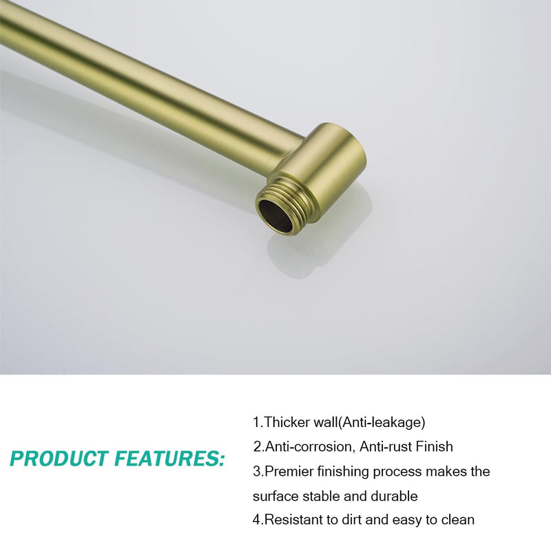 Shower Arm,16 Inch Rain Shower Head Extension Extender, With Flange and Teflon Tape, Made of Thicken Stainless Steel for Bathroom Rainfall Shower,Brushed Gold,SE-91088-16BG Brushed Gold(91088)