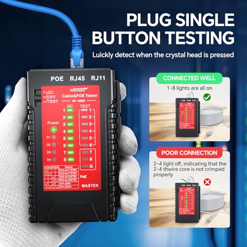 NOYAFA NF-468S Network Cable Tester, RJ12 RJ11 RJ45 Ethernet Cable Tester NF-468S+Tester Only
