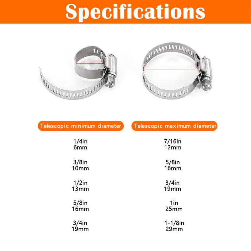 Dianrui 42 PCS Hose Clamps Assortment Kit 1/4"–1-1/8" (6-29mm) Hose Clamps Stainless Steel 304 Worm Gear Fuel Line Hose Clamp for pipe, Fuel Line, Plumbing, Intercooler, Tube, Automotive and Marine 1/4"–1-1/8"42PCS Kit