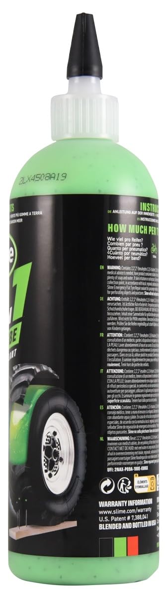 Slime 10193 Tire and Tube Sealant Puncture Repair Sealant, 2-in-1, Premium, Prevent and Repair, Suitable for Non-Highway Tires and Tubes, Non-Toxic, Eco-Friendly, 16oz Bottle 16 oz