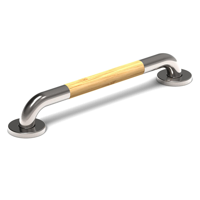 Safety Grab Bar for Bathroom & Toilet, Natural Bamboo Handle, ADA Compliant Balance Assist Handrail for Handicap and Seniors, 16in Brushed Nickel