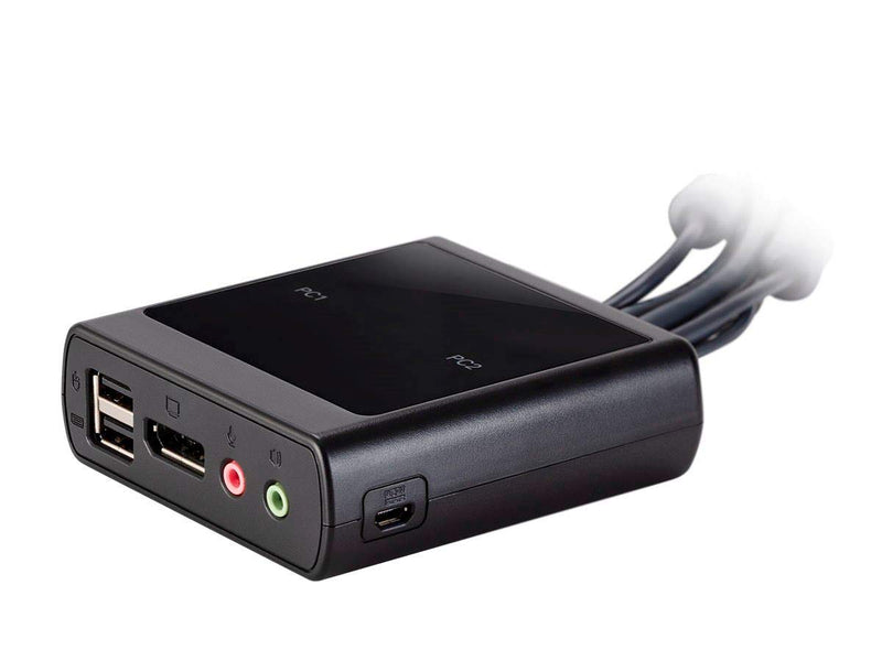 Monoprice 2-Port USB DisplayPort Cable KVM Switch, 4096x2160@30Hz with Remote Port Selector, Supports Microphone and Speakers