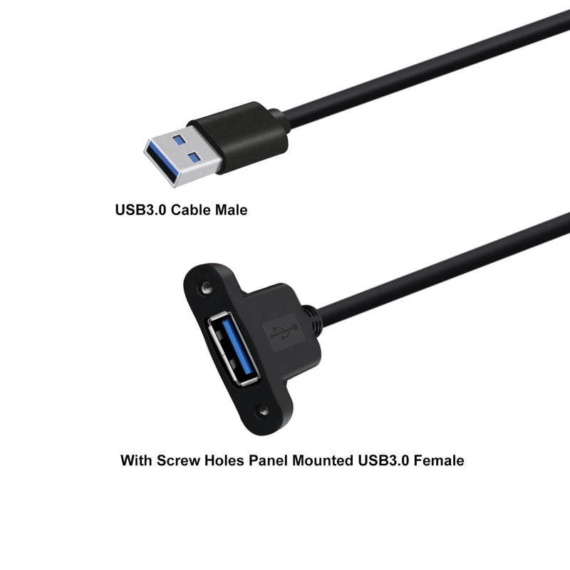 USB 3.0 Panel Mount Extension Cable Short USB Extension Cable with Panel Mount Supports 5Gbps Data Transmit and Power Supply, for Laptops, PC, Phone, Car (Black, 1.6FT / 0.6 m) Black