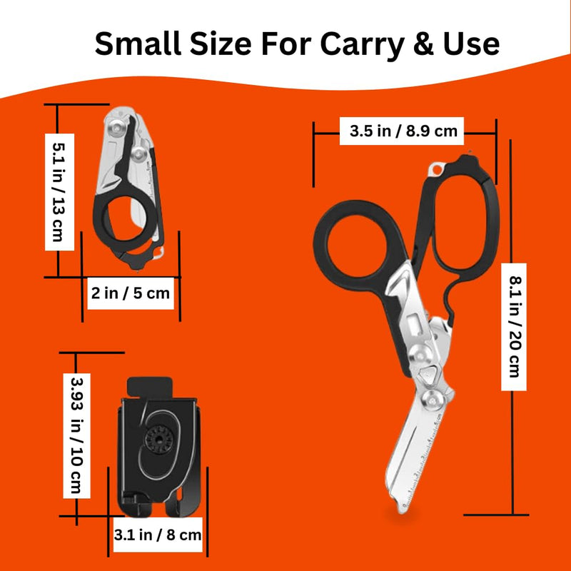 Pack 2 | 6 in 1 Multifunctional Trauma Shears Foldable with Strap Cutter | Heavy Duty Stainless Steel Emergency Response Shears | Survival Shears With Holster | Medical Trauma shears Tactical | Black
