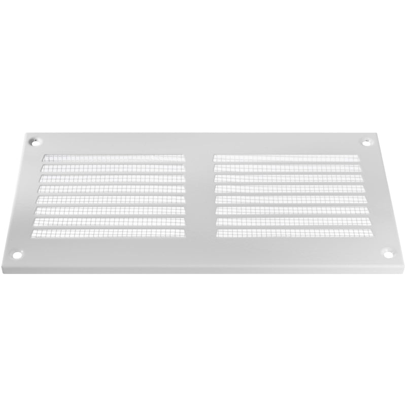 HVAC OV 8" x 4" Inch (External Dimensions) White Metal Ducting Grille with Mesh Screen Guard - Wall Register/Interior, Exterior Vent Cover - Soffit Vent/Gable Vent for Ventilation, Exhaust, Intake 8" x 4"