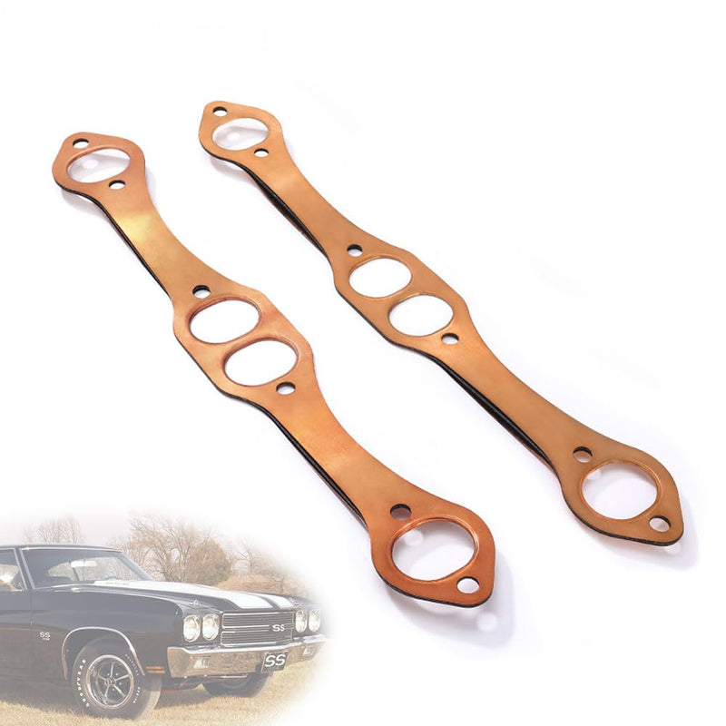 SBC Header Gaskets, Oval Port Copper Exhaust Manifold Gaskets Compatible with Chevy 262 283 327 350 383 400 Small Block, Reusable