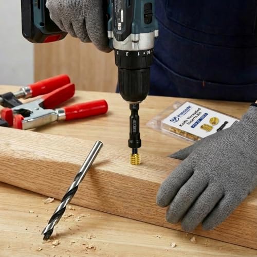 Threaded Inserts for Wood, Installation Kit, Brass, Includes #8-32 Knife Thread Inserts (15pcs), Drill, Installation Tool 8-32