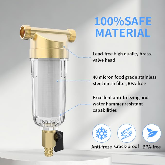 40 Micron 3/4" Sediment Filter, Filters For Well Water,Sediment Water Filter,Spin Down Whole House for Water,Washing Machine Filter Free