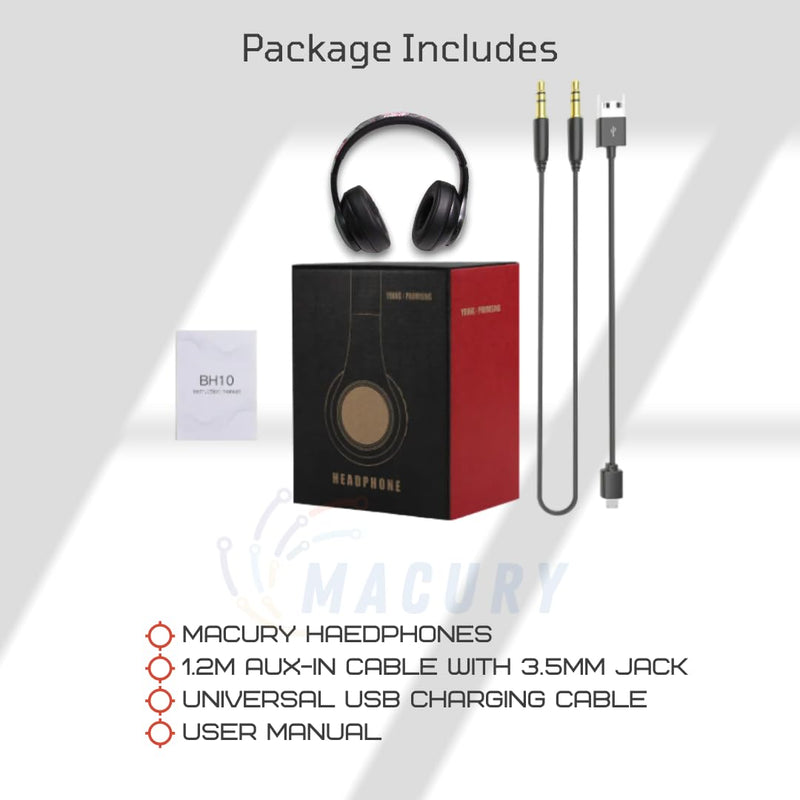 Bluetooth Headphone, Over Ear, Foldable, Adjustable. Glowing Led Light, Noise Cancelling, HiFi Sound Quality (Black) Black