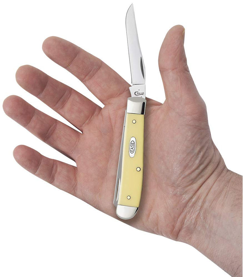 CASE XX WR Pocket Knife Yellow Synthetic Mini Trapper Carbon Steel Item #029 - (3207 CS) - Length Closed: 3 1/2 Inches