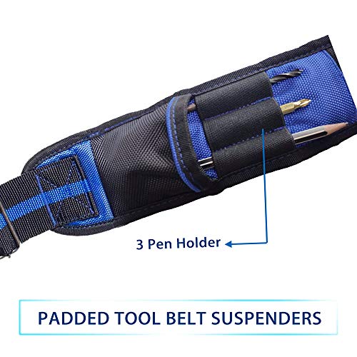 AISENIN Tool Belt Suspenders Construction Work Suspenders with Magnet Pocket, Large Moveable Phone Holder, Pencil Holder Blue