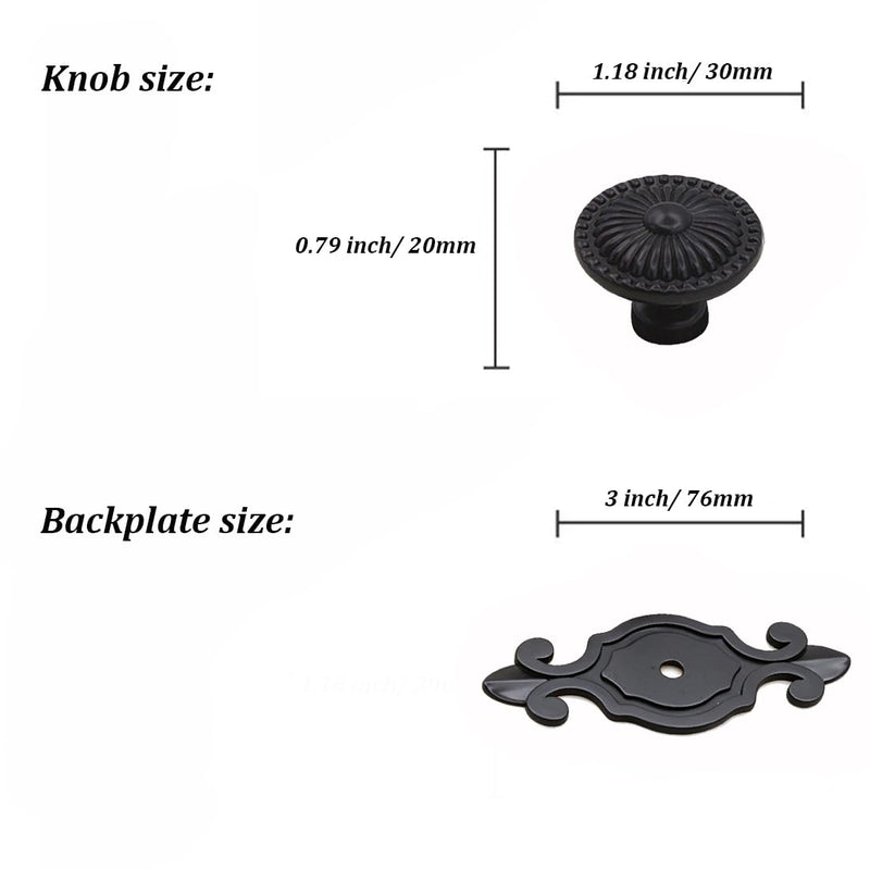 Antique Cabinet Knobs, Vintage Retro Mushroom Drawer Knobs with Backplate, Dresser Pull Handles for Kitchen/Cupboard/Wardrobe/Cabinet (Black-Backplate, 8 Pieces) Mushroom-backplate