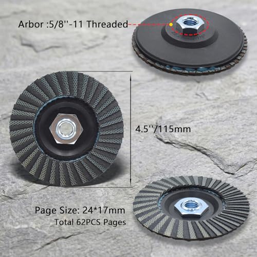 4.5 Inch Hybrid Diamond Flap Disc 120 Grit, 5/8"-11 Threaded Abrasive Wheel for Granite Marble Stone Concrete Glass, for Edge Smoothing, Blending and Surface Refinement