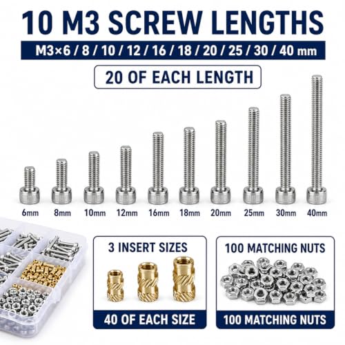 M3 Heat Set Threaded Insert Kit for 3D Printed Parts, 420-Piece