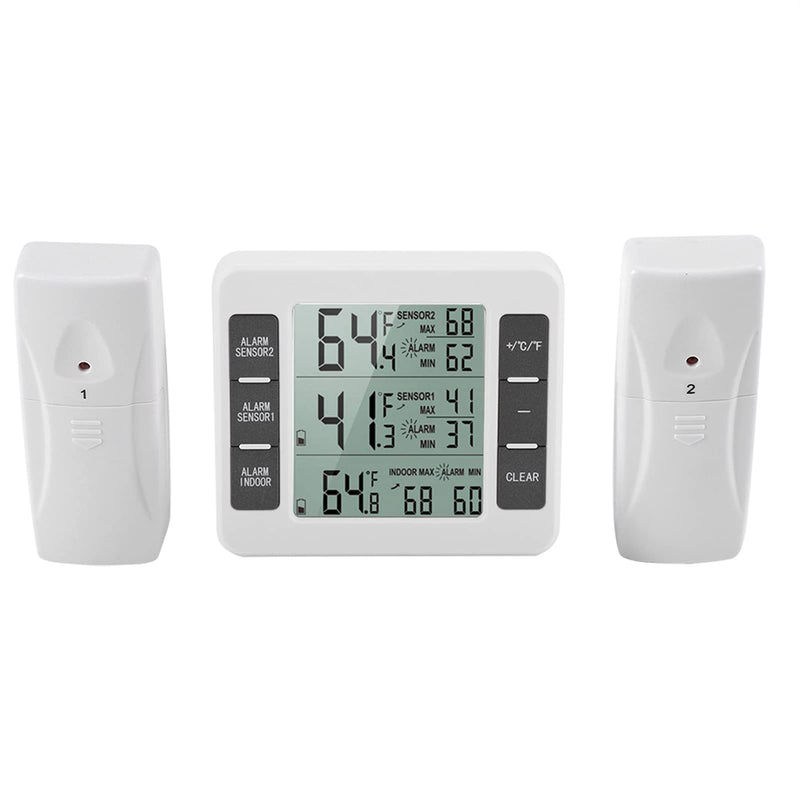 Digital Refrigerator Thermometer with Audible Alarm, 2PCS Sensor, Min Maximum Display