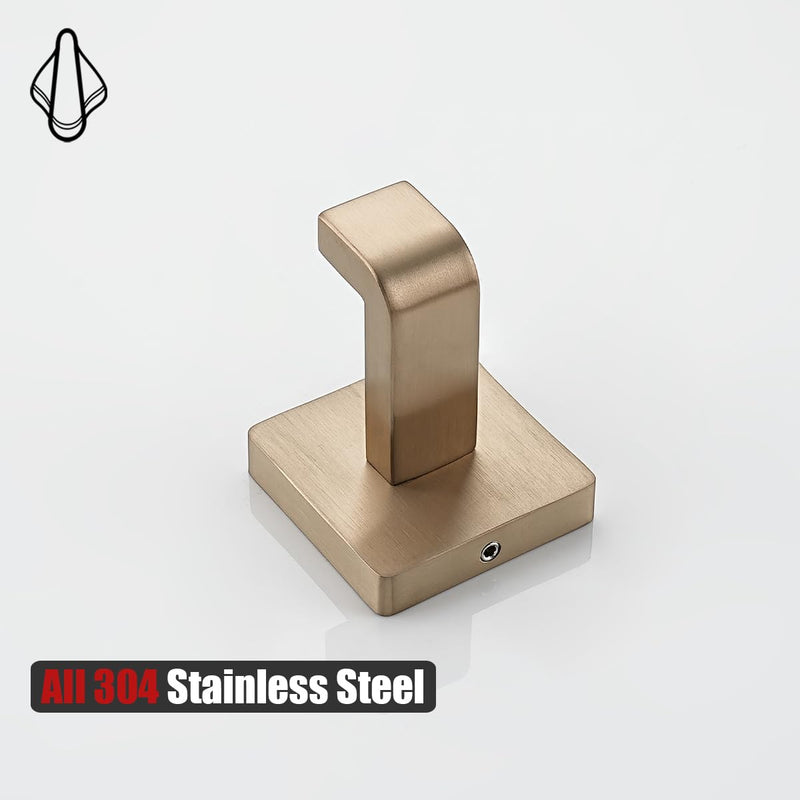 JQK Bathroom Towel Hook Champagne Bronze, Coat Robe Clothes Hook for Bathroom Wall Mounted (Pack of 2), SUS 304 Stainless Steel 0.8mm, TH250-CB-P2 2 Pack