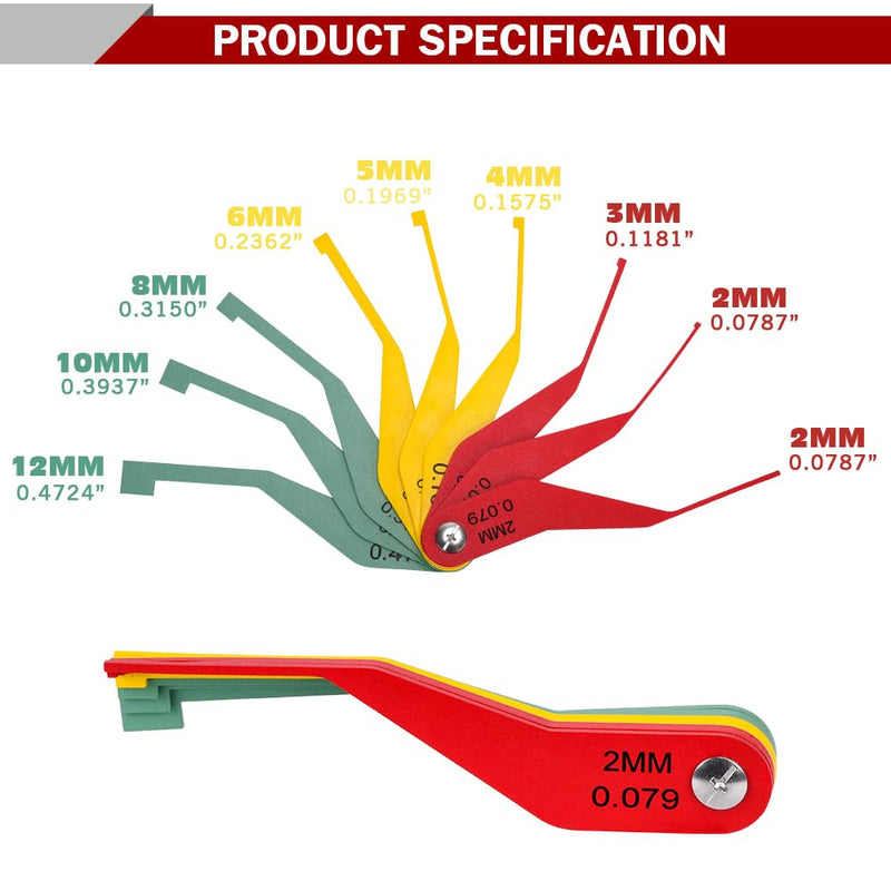 9-Piece Metal Brake Pad Gauge Set, Brake Gauge Measure Tool to Quickly Measure Brake Pad Wear, Brake Pad Thickness Gauge for Most Cars, Easy to Read Color Coded - 2mm to 12mm Metal 1PC