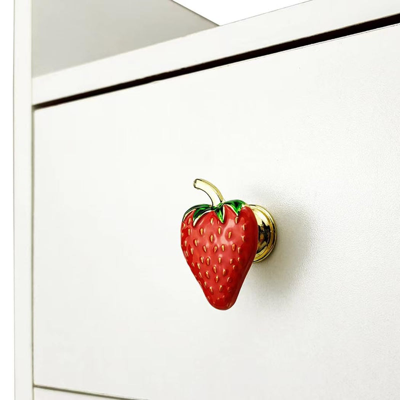 10 Pcs Fruit Strawberry Shape Metal knobs Cabinet Drawer Knob Pull Handle, Furniture Decorative Wardrobe Closet Cupboard Dresser Handles (Red) Red 10
